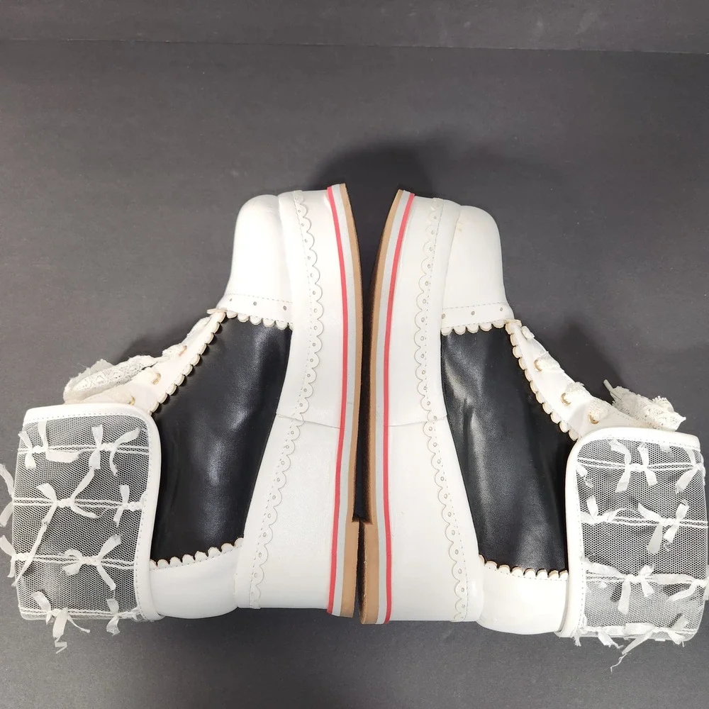 HILIB Platform Ankle Boots Womens White Black Lace Bow Kawaii Lolita Goth Shoes